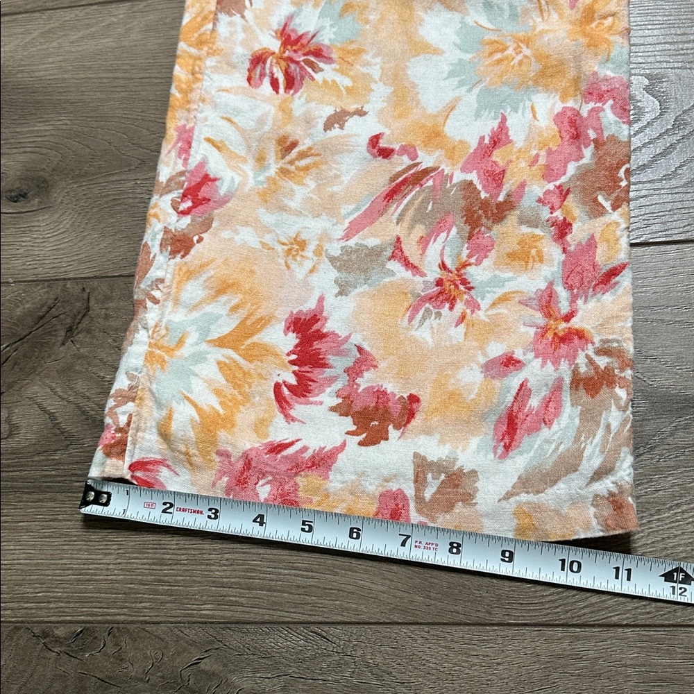 Abercrombie & Fitch High Rise Wide Leg Pleated Linen Floral Pants Orange Pink XS - Picture 13 of 14